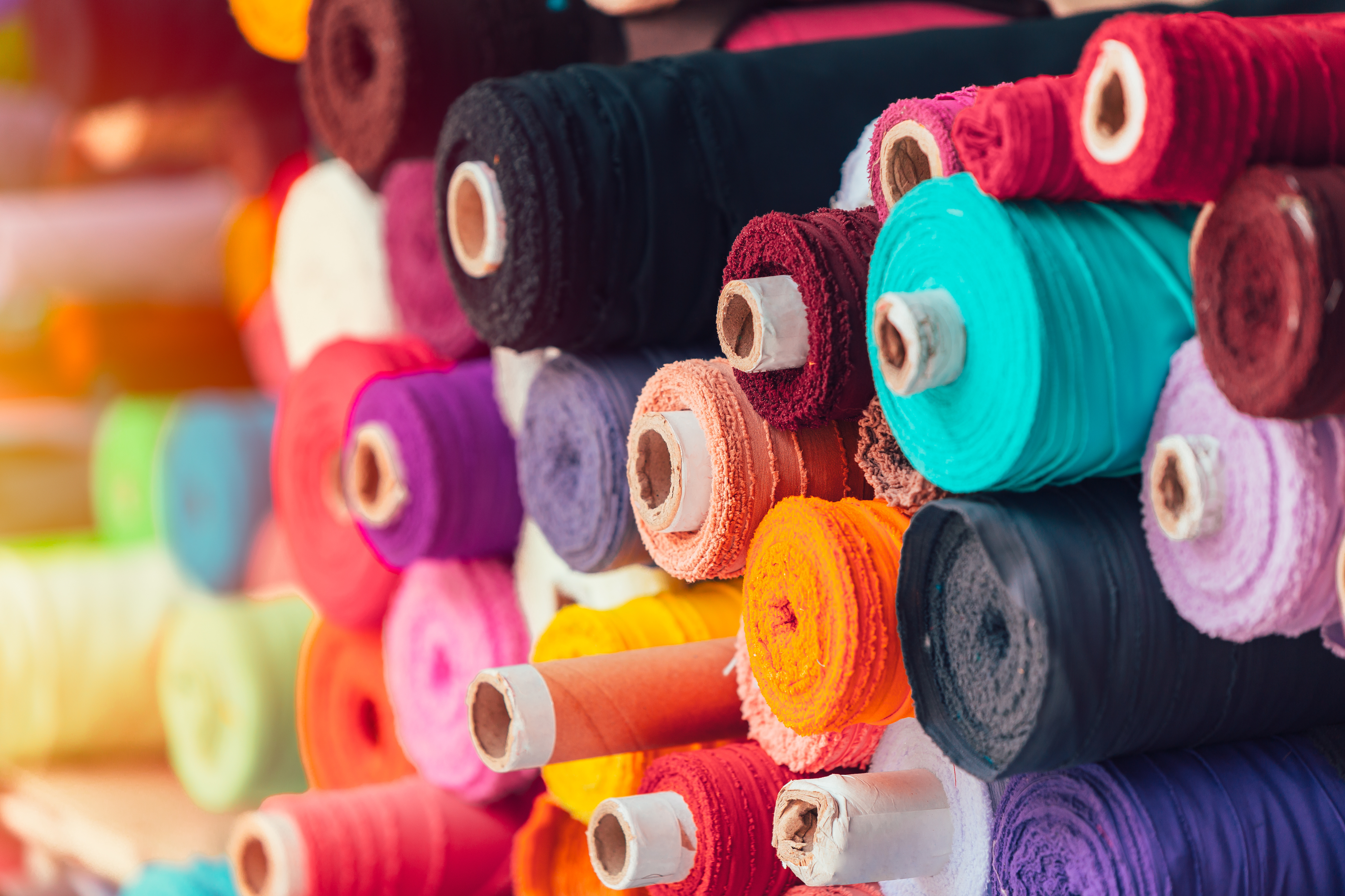 rolls of silk fabric